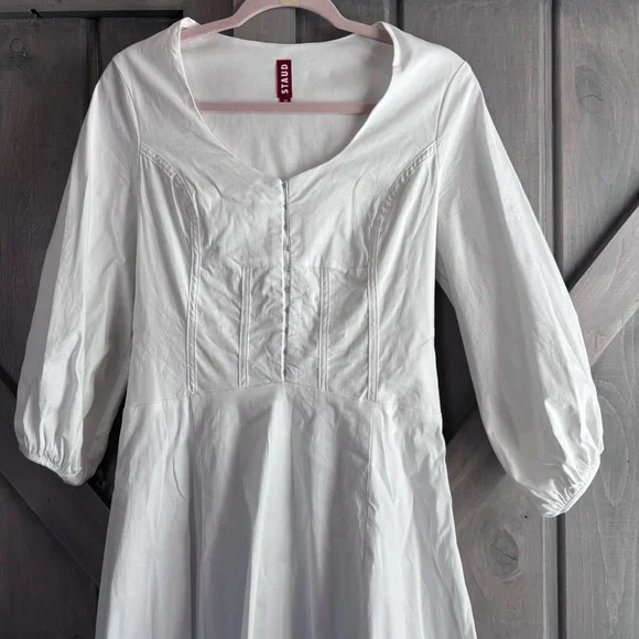 STAUD White Swell Dress Midi bustier corset Dress flowy cotton blend M - Picture 5 of 13